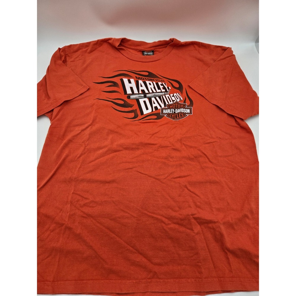 Harley Davidson Motorcycles Flame Graphic T-Shirt Orange Mens XXL 2006 Biker Tee